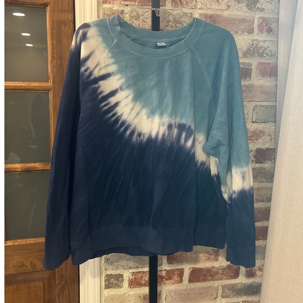 Old Navy Sweatshirt Women Blue Tie Dye Crew Long Sleeve Hippie Indie Retro XL
